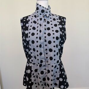 Paul Smith Black and White Polka Dot Sleeveless Blouse
